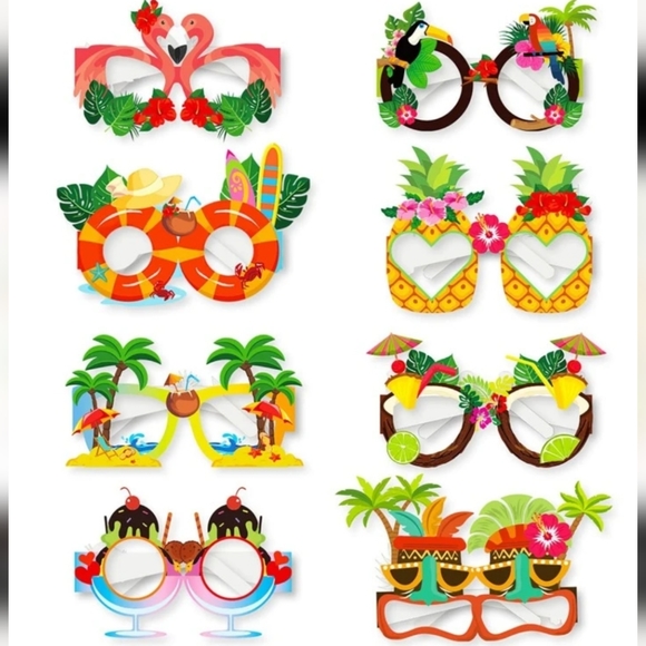 Flamingo, Coconut Tree, Beach, Hawaii Themed Paper Glasses 8 pcs - Picture 3 of 3